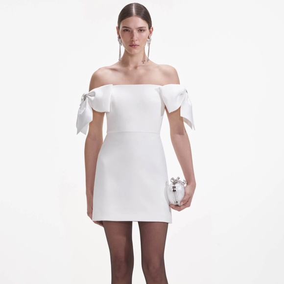 self-portrait White Crepe Bow Mini Dress US8 - MSRP $555 - NWT